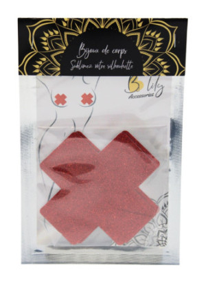Paire de cache tétons adhésifs croix pailletée rouge - NP-1048RED